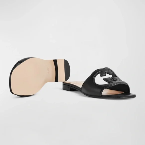 Gucci Leather Interlocking G Cutout Slide Sandals - Picture 7 of 11